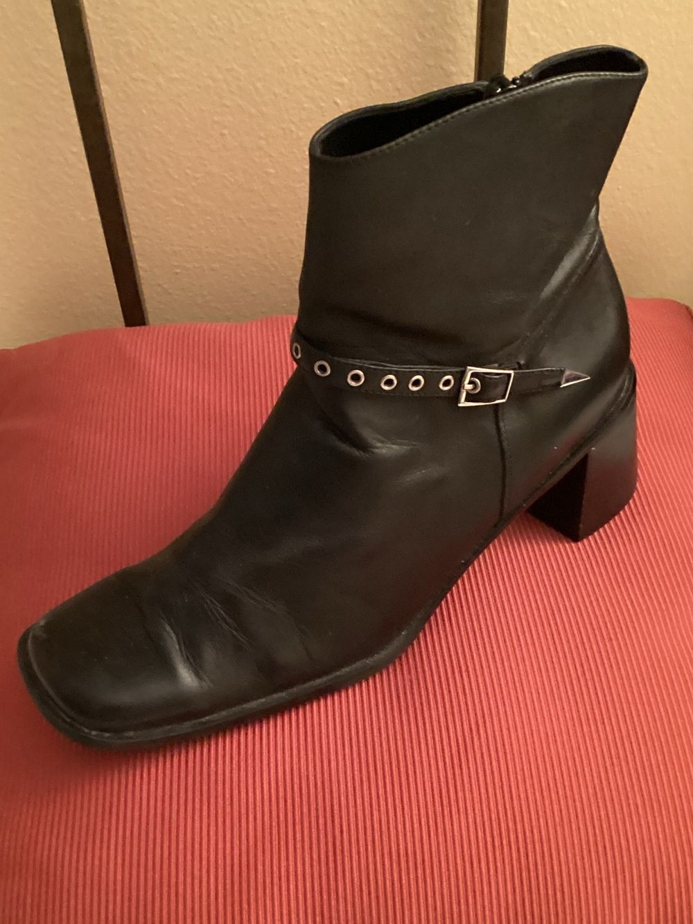 Bass Black Leather Ankle Boot with Buckle Strap